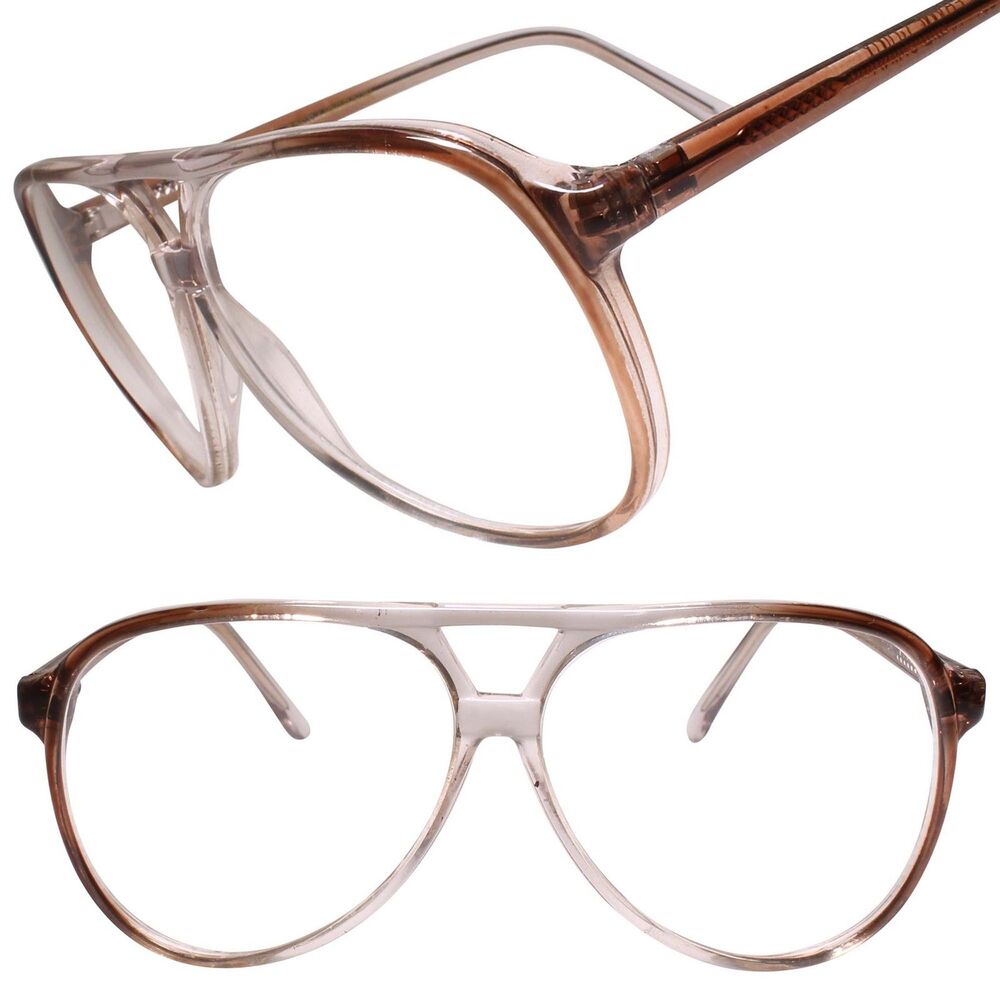 Classic 90s True Genuine Vintage Retro Aviation Clear Lens Glasses Brown Frame